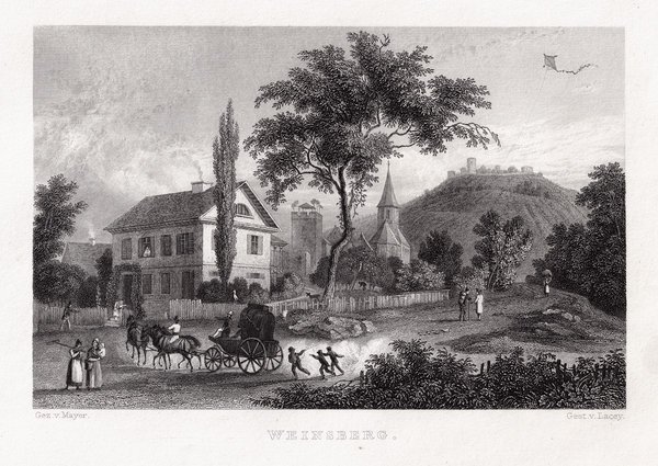 WEINSBERG mit dem Kernerhaus. Originaler Stahlstich um 1850