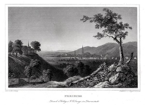 Freiburg im Breisgau. Originaler Stahlstich um 1850