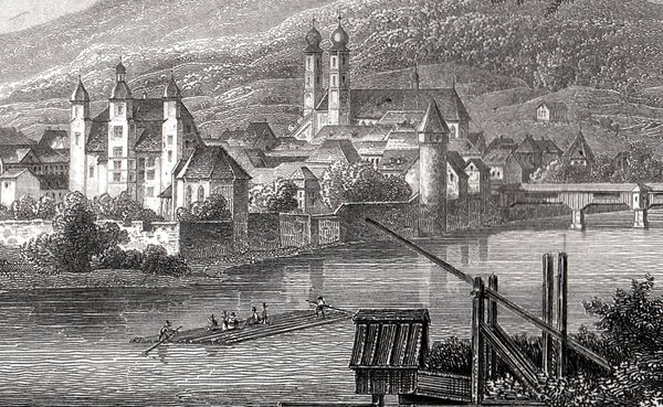 Bad Säckingen. Originaler Stahlstich um 1850