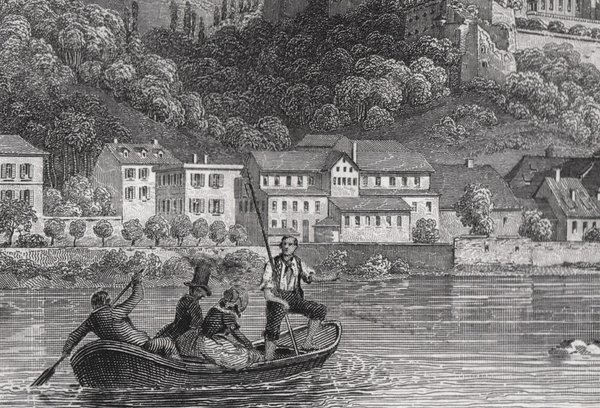 Heidelberg - Blick von der Nordseite. Originaler Stahlstich um 1850