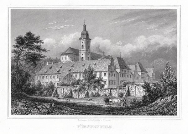 FÜRSTENFELDBRUCK: Kloster. Originaler Stahlstich um 1850