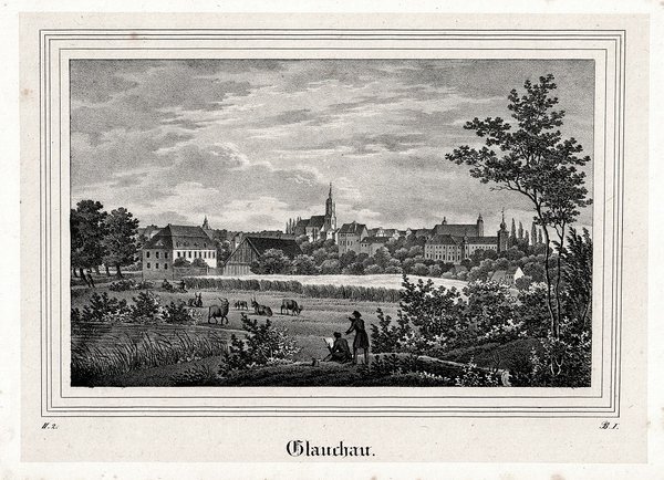 Glauchau. Originale Lithographie aus Saxonia um 1840