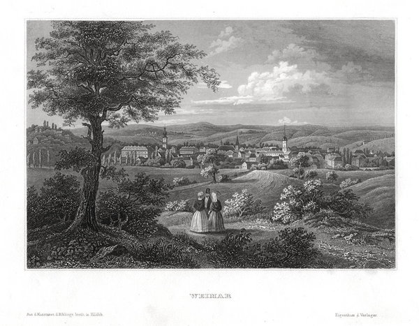 WEIMAR, Gesamtansicht - Stahlstich um 1850