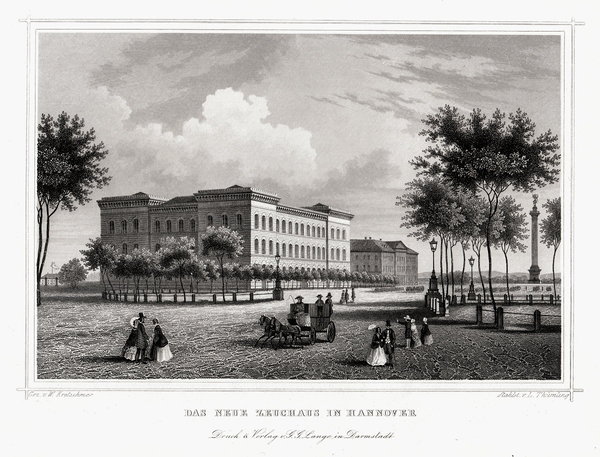 Hannover: Das neue Zeughaus. Originaler Stahlstich um 1850