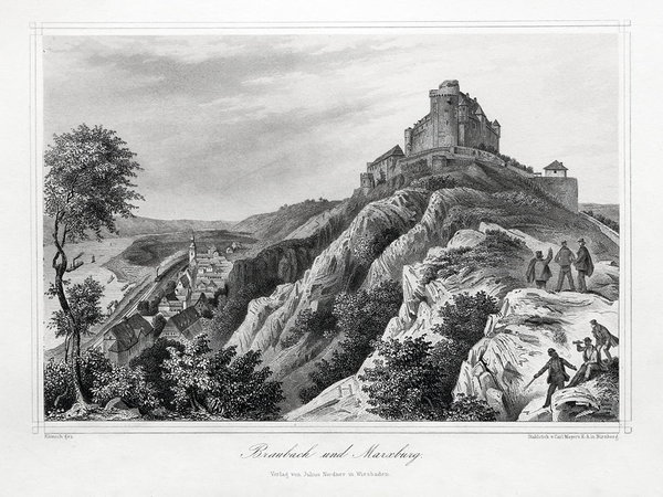 BRAUBACH und die Marxburg. Originaler Stahlstich um 1860