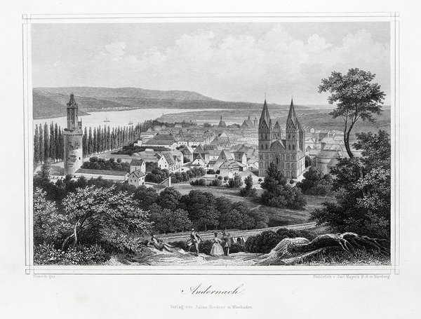 ANDERNACH, Gesamtansicht. Originaler Stahlstich um 1860