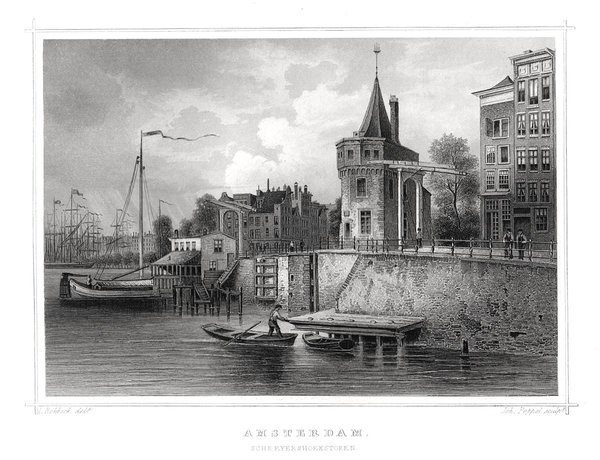 AMSTERDAM, Schreyershoekstoren. Originaler Stahlstich um 1850
