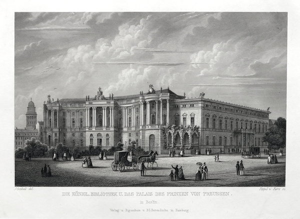 Berlin: Königlische Bibliothek. Großer, originaler Stahlstich um 1860