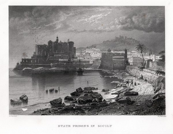 Sizilien , State Prisons. Echter Stahlstich um 1850