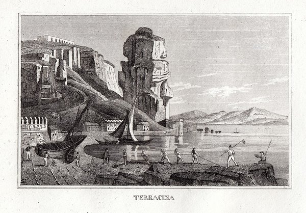 TERRACINA. Originaler Kupferstich, Strahlheim um 1835