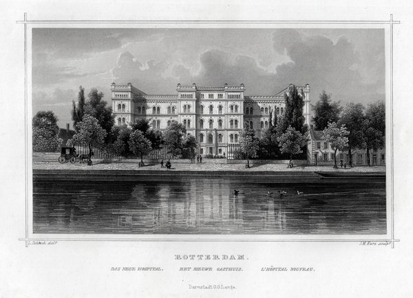 ROTTERDAM: Das neue Hospital. Originaler Stahlstich um 1850