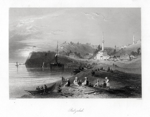 BULGARIEN: Rutzschuk an der Donau. Originaler Stahlstich um 1850