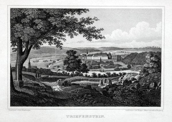 Triefenstein. Main / Spessart, Gesamtansicht. Originaler Stahlstich um 1850