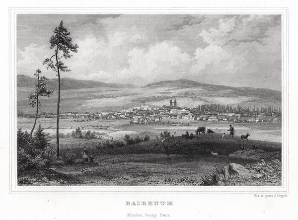 BAYREUTH - Gesamtansicht.. Echter Stahlstich um 1850