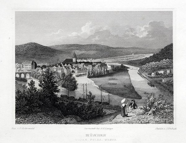 MÜNDEN, Hannoversch Münden. Orig. Stahlstich 1850