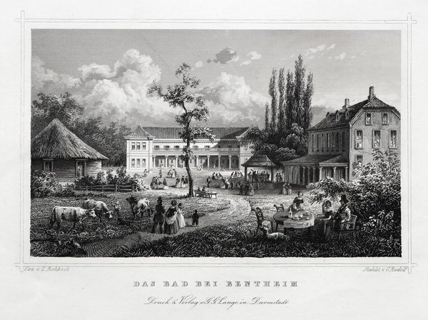 BENTHEIM: Das Bad bei Bentheim. Originaler Stahlstich um 1850
