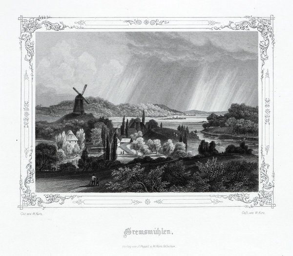 MALENTE / Gremsmühlen. Originaler Stahlstich von Kurz um 1850