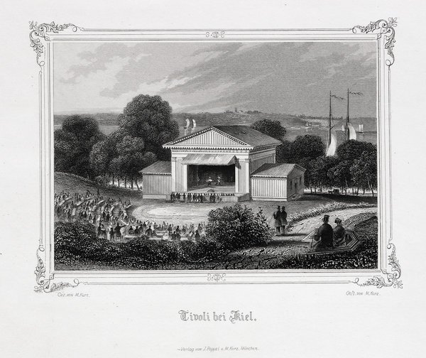 Tivoli bei Kiel Originaler Stahlstich von Kurz um 1850