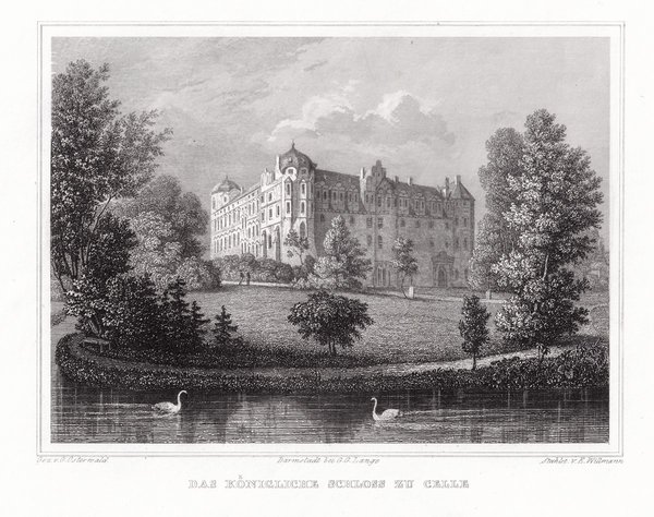 CELLE. Teilansicht mit Schloss. Originaler Stahlstich um 1850