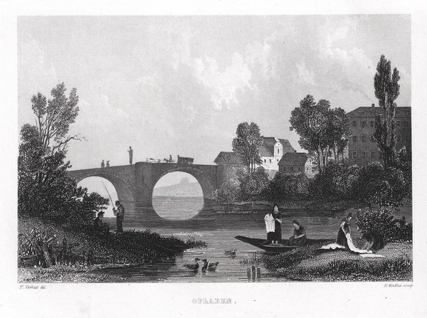 LEVERKUSEN - OPLADEN. Teilansicht. Originaler Stahlstich um 1850