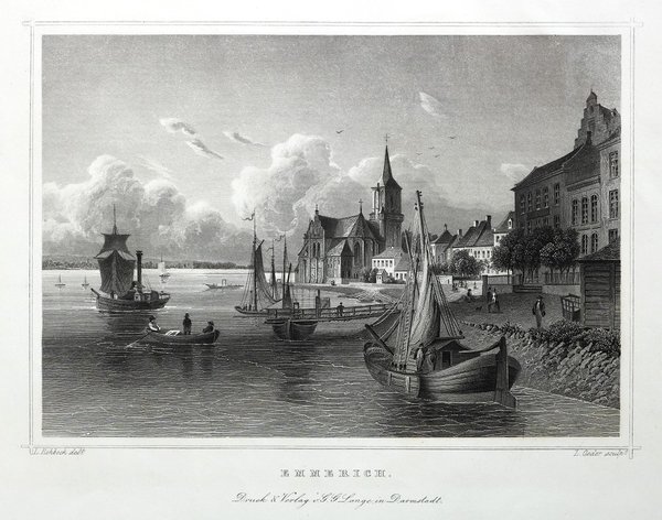 EMMERICH AM RHEIN - Ansicht mit ST. Martini. Originaler Stahlstich um 1850