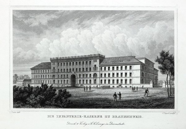 BRAUNSCHWEIG: Infanterie-Kaserne. Originaler Stahlstich um 1850