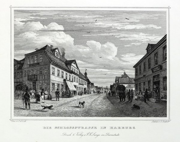 Hamburg - HARBURG: Schloßstrasse - Orig. Stahlstich v. / Lill um 1840