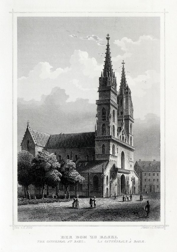 BASEL: Der Dom. Originaler Stahlstich um 1850