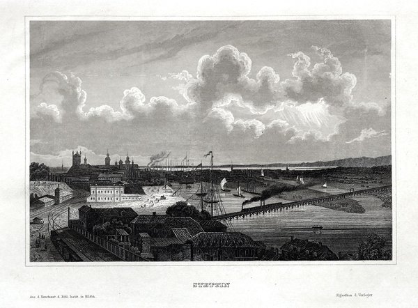 Stettin, Szczecin, Polen, Original-Stahlstich von ca. 1850