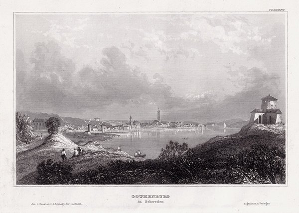 GOTHENBURG Schweden. Gesamtansicht . Echter Stahlstich um 1840