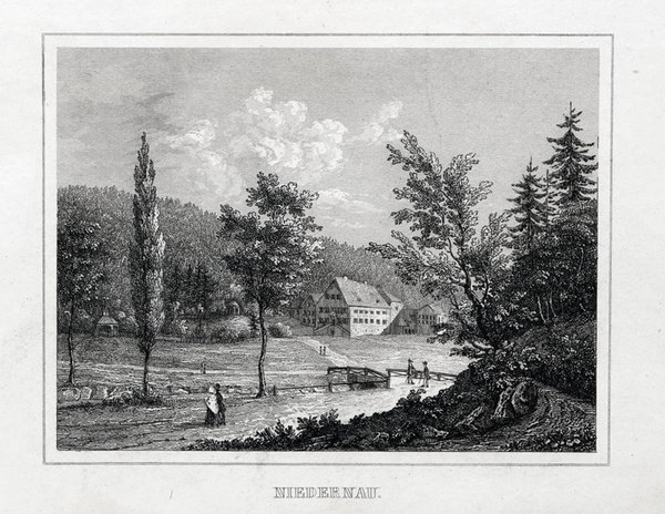 Bad Niedernau Neckar. Originaler Stahlstich um 1840