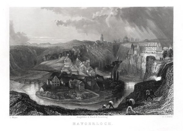 Haigerloch - Gesamtansicht. Originaler Stahlstich von Davis um 1850