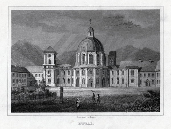 Kloster Ettal bei Garmisch - Stahlstich um 1850
