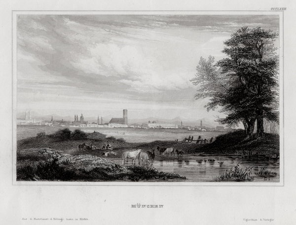 MÜNCHEN - Ansicht aus der Ferne - Stahlstich um 1850