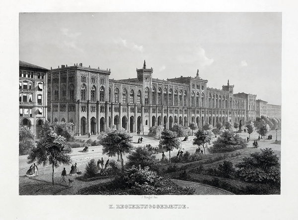 MÜNCHEN - Regierungsgebäude - Stahlstich um 1850