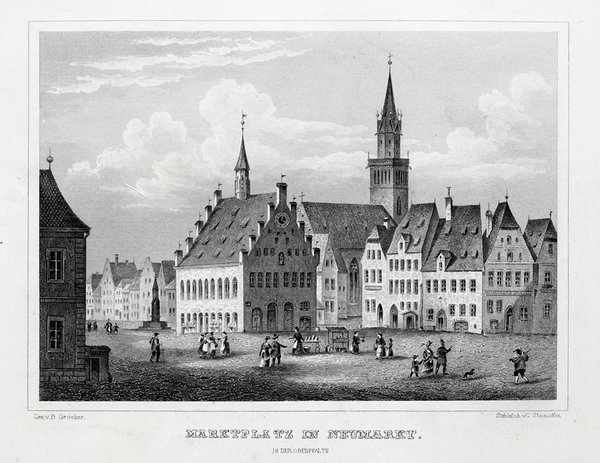 Neumarkt - Oberpfalz - Der Marktplatz - Stahlstich um 1850