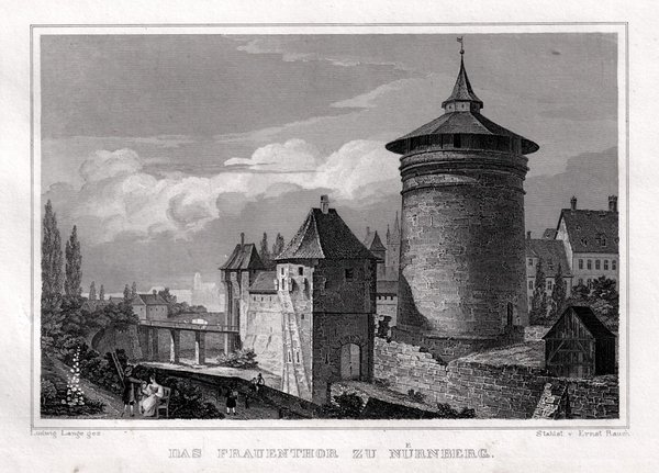NÜRNBERG - Frauentor. Originaler Stahlstich von 1837