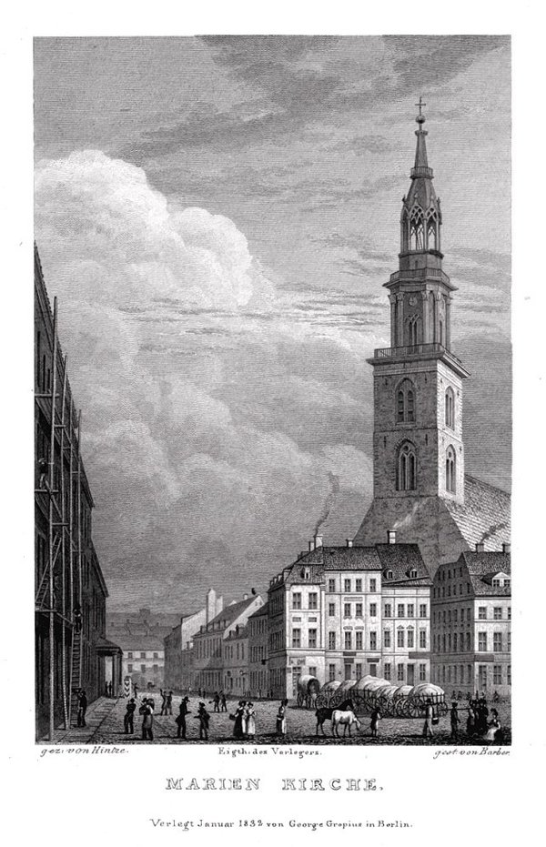 Berlin: Marienkirche. Originaler Stahlstich 1833