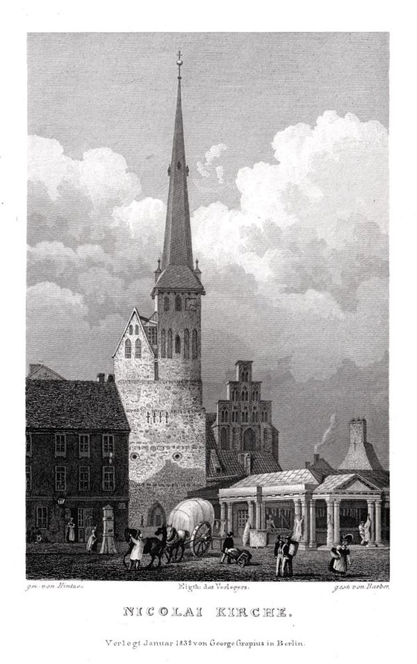 Berlin: Nicolaikirche. Originaler Stahlstich 1833