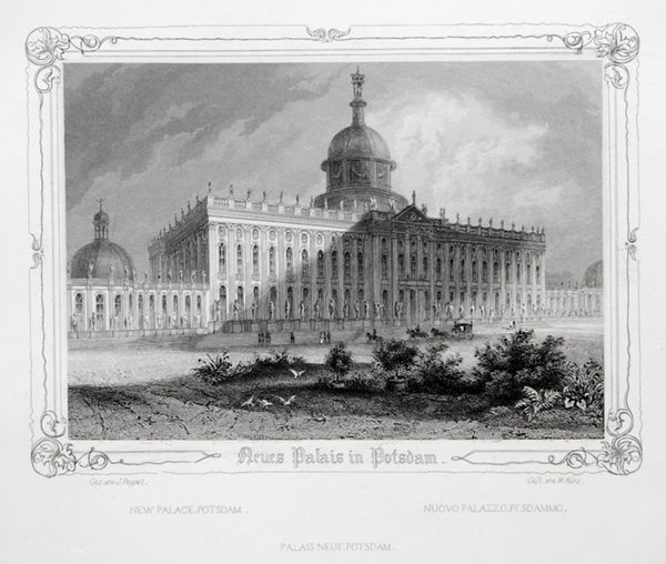 POTSDAM - Das neue Palais - Stahlstich um 1845