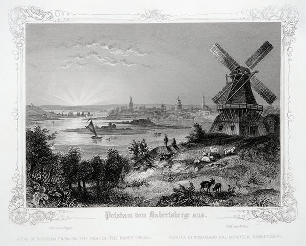 POTSDAM vom Babertsberge aus - Stahlstich um 1845