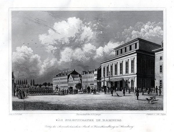 Hamburg - Das Stadttheater - Orig. Stahlstich v. Poppel / Lill um 1840