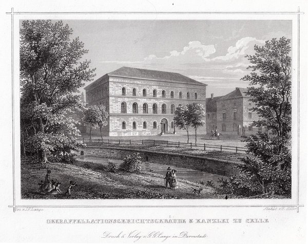 CELLE. Oberappelationsgerichtsgebäude. Originaler Stahlstich um 1850