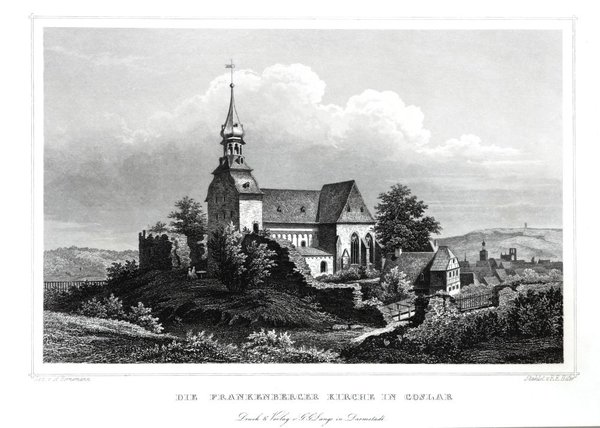 GOSLAR: Die Frankenberger Kirche. Originaler Stahlstich um 1850