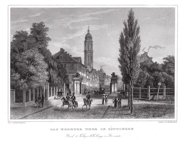 GÖTTINGEN: Das Weender Tor. Originaler Stahlstich um 1850