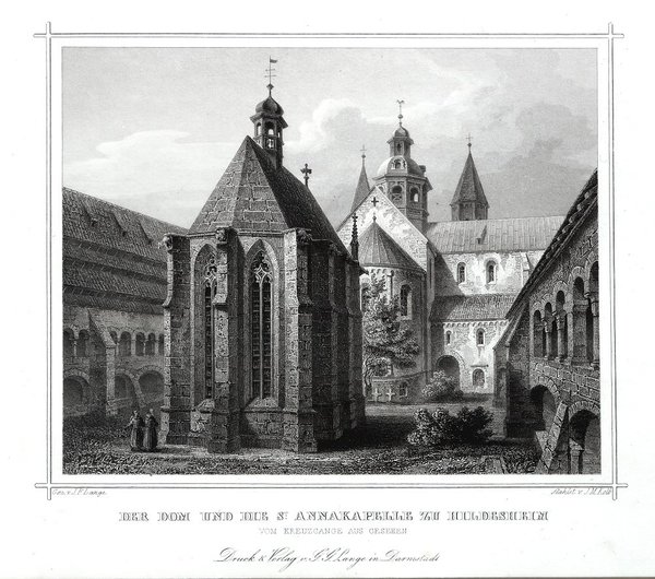 HILDESHEIM. Dom u. die St. Annakapelle. Originaler Stahlstich um 1850