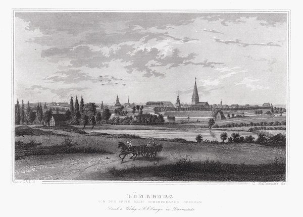 LÜNEBURG. Vom Schießgraben aus. Originaler Stahlstich um 1850