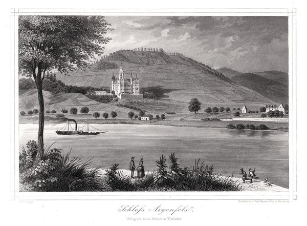 Schloss ARGENFELS,. Originaler Stahlstich um 1860