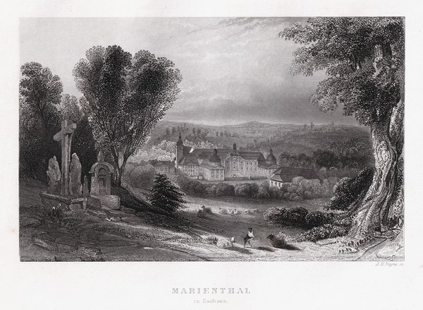 MARIENTHAL bei Ostritz. Originaler Stahlstich um 1850