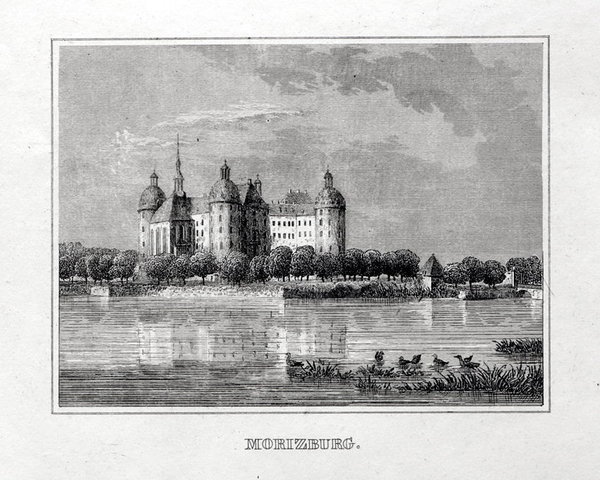 Moritzburg - Das Schloss. Originaler Stahlstich um 1840